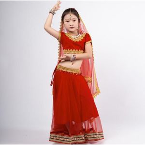 India Sari 'S Traditionele Lehenga Choli Kinderen Bellydance Kostuum Prestaties Katoen Top + Sluier + Rok