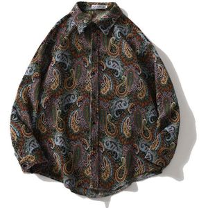 Vintage Shirt Mannen Paisley Patronen Dikke Warme Gebreide Nationale Stijl Lange Mouw Knop Streetwear Harajuku Casual Shirts Tops