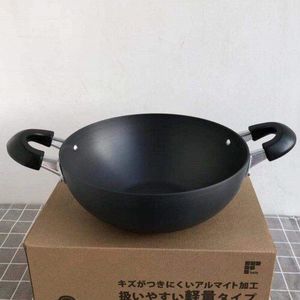 Japanse Patroon Dubbele Oor Soeppan Harde Oxide Pan Gratis Coating Pan Pot Commerciële Anti-Brandwonden Handvat Pot Soep shabu