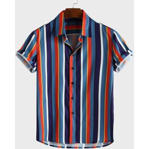 38 # Mannen Shirt Zomer Shirt Mannen Ademend Streep Zomer Korte Mouw Losse Knoppen Casual Shirt Blouse