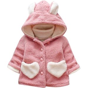 Herfst Winter Kinderen Meisjes Baby Kids Bovenkleding Cartoon Stijl Oor Hart Warme Dikke Hooded Coat Kleding
