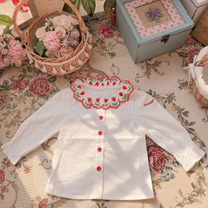 Baby Meisje Voorjaar Lange Mouw Mp Custom Tulp Borduurwerk Kinderen Shirt Retro Top Westerse Stijl Peuter Meisjes Shirt