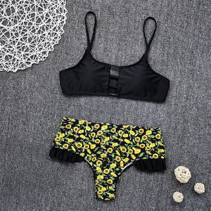 Bikini Sets Rand Gedrukt Bodem Sexy Lace Up Badpak Twee Stukken Badmode Vrouwen Beach Wear Badpakken Biquini Ruche