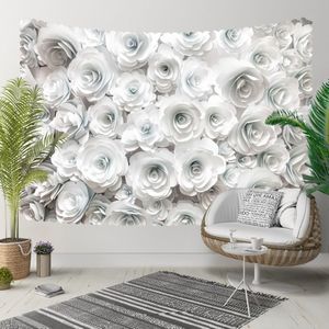 Anders Wit Grijs Rozen Bloemen Bloemen Natuur 3D Print Decoratieve Hippi Bohemian Muur Opknoping Landschap Tapijt Muur Art