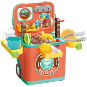 Trolley Case Kinderen Educatief Speelgoed Kinderen Speelbal Pretend Speelgoed Muziek Draagbare Reizen Case Speelgoed Met Knop Batterij (Bbq Case