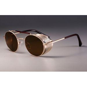 Zml14 Retro Ronde Metalen Zonnebril Steampunk Mannen Vrouwen Bril Oculos De Sol Shades Uv-bescherming