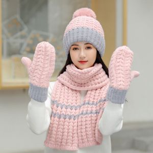 Vrouw Winter Hoed Sjaal/Handschoenen Sets Sweet Girl Warm Thicken Skullies Mutsen Hoed Voor Vrouwen Gebreide Ski Cap