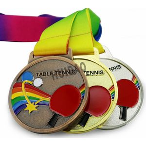 Maat 70 MM Tafeltennis Medailles met Lint Ping Pong Medailles 1 Set = 3 Stuks Inclusief (1 pcs goud en 1 stuks Zilver, 1 pcs Koper)