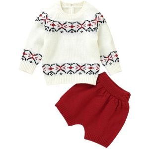 Focusnorm Herfst Winter Baby Meisjes Jongens Xmas Kleding Sets Print Knit Lange Mouwen Trui Tops Shorts 2 Stuks