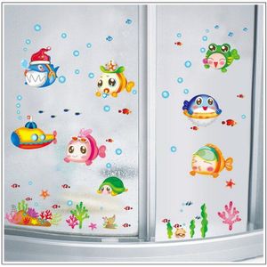 Onderwater Wereld Cartoon Baby Vis Muurstickers Voor Kinderen Nursery Kleuterschool Kamer Home Badkamer Glas Decoratie