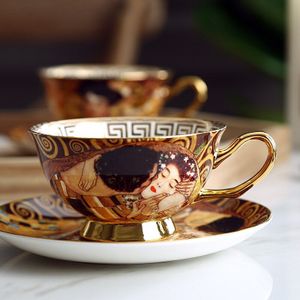 Koffie Cup Set Gustav Klimt Bone Chinese Keramische Thee Set Klimt Kus Luxe Porselein Drinken Set Thee Cup En schotel