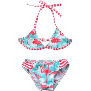 Leuke Meisjes Bikini Peuter Flamingo Animal Print Badpak Zoete 2 Delige Set Kids Zomer Badmode Strandbad Kleding