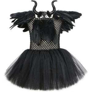Kids Meisjes Halloween Kostuums Kinderen Prinses Tule Tutu Jurk Enkellange Jurken Duivel Carnaval Cosplay Outfits Hoorns Vleugels