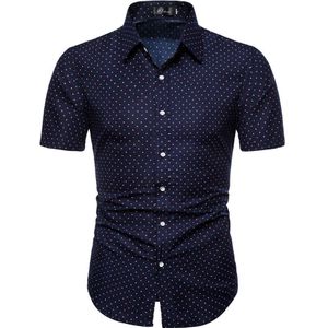 M-5XL Mannen Dot-Print Business Casual Shirt Mannen Korte Mouw Shirts De Office Mens Katoen Regular Fit grote Maat-8