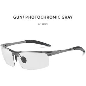 Mens Rijden Meekleurende Zonnebril Met Gepolariseerde Lens Aluminium Sport Zonnebril Voor Mannen Transparante Verandering Grijs Eyewear 5933