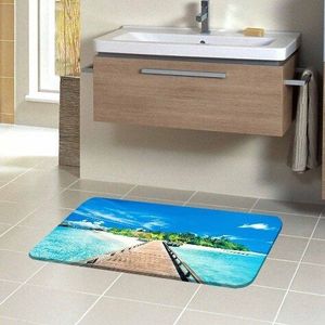 Anders Blauwe Hemel Wolken Paars Blad Gele Bladeren Zee 3d Digital Print Dunne Non Slip Microfiber Badmat Tapijt voor badkamer 50x80 cm