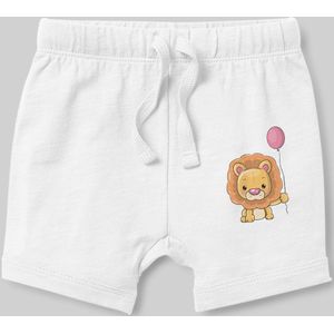 Angemiel Baby Ballon Holding Leeuw Baby Boy Shorts Wit