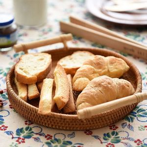 Rotan Brood Mand Ronde Geweven Thee Dienblad Met Handgrepen Voor Serveren Diner Partijen Koffie Ontbijt (8.7 Inch)