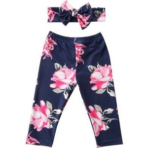 0-24 M Mooie Pasgeboren Baby Baby Jongen Meisje Kleding Casual Bloemen Lange Broek Broek Leggings Bottoms Harembroek + hoofdband 2 STKS