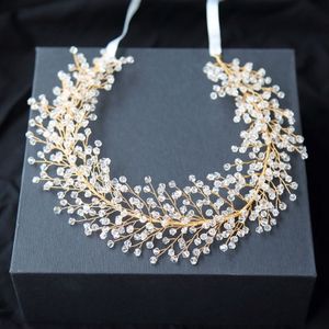 Handgemaakte parel tiara kristal haar kam bruids Hoed bruiloft accessoires Golden headhand krijgen 2 m sluier wit voor gratis