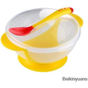 Baby Bestek 3 Stuks/set Kom Kindje Sucker Servies Lepel Voedsel Voeden Veilig Kom Servies Met Temperatuur Sensing Baby