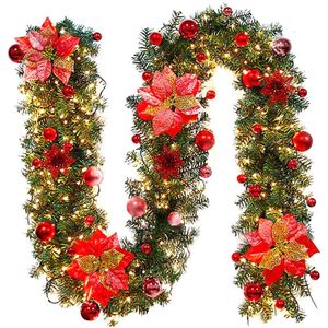 270Cm Kerst Guirlande Groene Kerst Rotan Met Bogen Led Verlichting Xmas Decoratie Levert Jaar Kerst Decoratie
