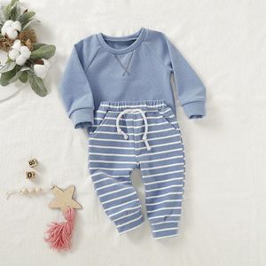 Herfst Baby Meisjes Jongens Lange Mouw Blouse + Gestreepte Patroon Broek Pyjama Nachtkleding Sets