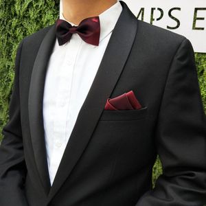 Heren Bowtie Voor Bruiloft Party Business Vrouwen Jongens Shirt Wijn Rode Vlinder Originele Handgemaakte Tie Pocket Plein Sets