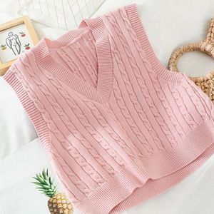 Lucyever Roze Zoete V-hals Meisje Vest Herfst Koreaanse Preppy Stijl Mouwloze Truien Vrouw Korte Gebreide Jumper Tops