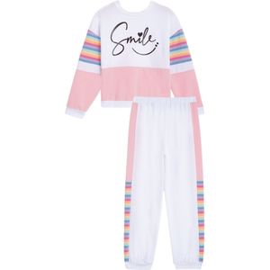Wit Kinderen Meisjes Lange Mouwen Letters Regenboog Strepen Print Sweatshirt En Broek Set Meisjes Casual Sport Pak Voor Herfst Winter