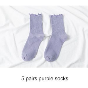 5 Pairs Vrouwen Katoenen Ruffle Stroken Sokken Zwart Wit Leuke Herfst Winter Mode Sokken Effen Kleur Zachte Gelukkig Meisje Sokken