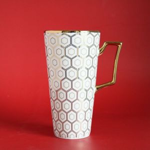 Naar Uk Keramische Europese Stijl Zwart Mat Lijn Luxe Mok/Platina Geometrische Hoge Cilinder Water Cup
