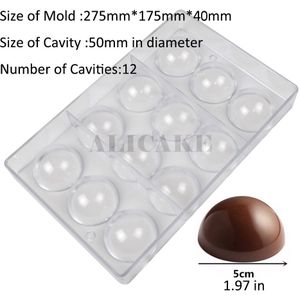 3D Polycarbonaat Chocolade Mallen Ball Sphere Vorm Vorm Plastic Chocolade Mould Lade Transparant Voor Bakkerij Bakken Gebak Gereedschap