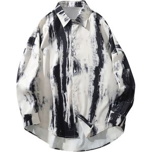 Mannen Shirt Tie-Dye Gradiënt Blouse Lange Mouw Harajuku Revers Knop Losse Japanse Casual Gentle Heren Shirts Plus Size camisa