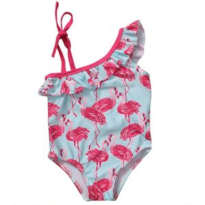 Zomer Peuter Kids Baby Meisje Een Schouder Strap Flamingo Badmode Beachwear Badpak Badpak 1-6Y