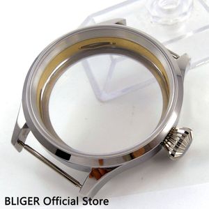 Gepolijst 43mm BLIGER Saffier Kristal Glas 316L Roestvrij Stalen Horloge Case Fit Voor ETA 6497 6498 Hand Kronkelende Beweging c94