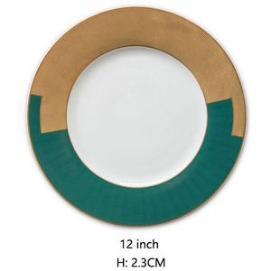 1Pcs Luxe Groene Keramische Diner Plaat Geometrische Servies Set Voor Bruiloft Banket Ronde Schalen En Borden Keuken Benodigdheden