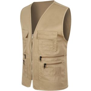 Unisex Multi-Pocket Effen Kleur Vest Werk Vissen Fotografie Vest Jas