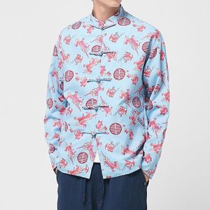 Traditionele Chinese Kleding Voor Mannen Tops Jacket Vest Kylin Print Chinese Shirt Effen Hanfu Kung Fu Tai Chi Tang Pak KK3057