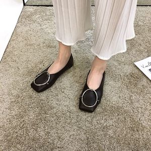 Ronde Metalen Gesp Vierkante Teen Casual Schoenen 2-Wear Korte Comfy Vrouw Flats Effen Zachte Bodem Slip Op Mocassins beknopte Loafers