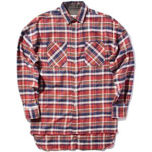 Ons Hiphop Meest Populaire Justin Bieber Mist Mist Mannen Unisex Flanel Lange Mouwen Plaid Oversized Shirt Dress in Rood