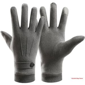 Mannen Winter Warm Touchscreen Faux Suede Handschoenen Pluche Voering Gebreide Manchet Wanten