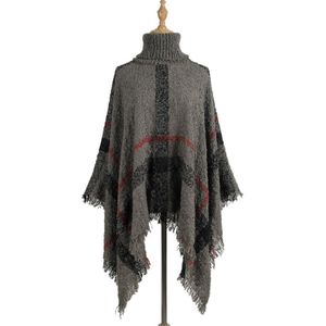 Herfst Winter Vrouwen Vintage Truien Trui Mode Toevallige Kwastje Onregelmatige Plaid Strepen Sjaal Coltrui