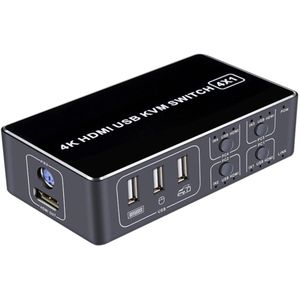 4K Usb Voor Voor Muis Toetsenbord Delen Hub Scanner 4 Poort Met Geven Licht Kvm Switcher Ultra Hd Plug en Spelen Aluminiumlegering