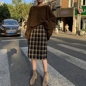 Plaid Vrouwen Lange Rokken Herfst Plus Size Potlood Lange Dame Rok Vrouwelijke Vintage Warme Wollen Midi Rokken Femme Faldas muje