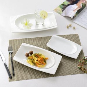 Home Hotel Creatieve Servies Pure Witte Keramische Rechthoekige Boot-Vormige Diner Plaat Diner Plaat Salade LB71608