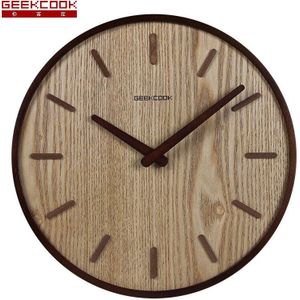 Creatieve Grote Bamboe Houten Wandklok Eenvoudige Moderne Horloge Woonkamer Houten Klokken Stille Geen Glas Home Decor 14 inch