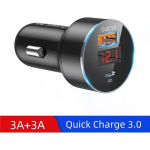 Gtwin Quick Charge 3.0 Dual Usb 6A Autolader Led Display Voor Iphone Xiaomi Huawei QC3.0 PD3.0 Type C Auto mobiele Telefoon Oplader