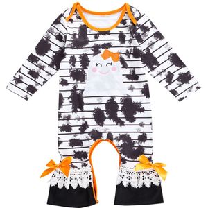 Pasgeboren Baby Meisjes Halloween Jumpsuit Ronde Hals Lange Mouwen Tie Dye Cartoon Lange Romper Overall Lente Herfst Kleding