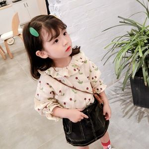 Meisje Shirt Katoen Groene Bloem Pop Overhemd Top Herfst Jurk Buitenlandse Handel Kinderkleding